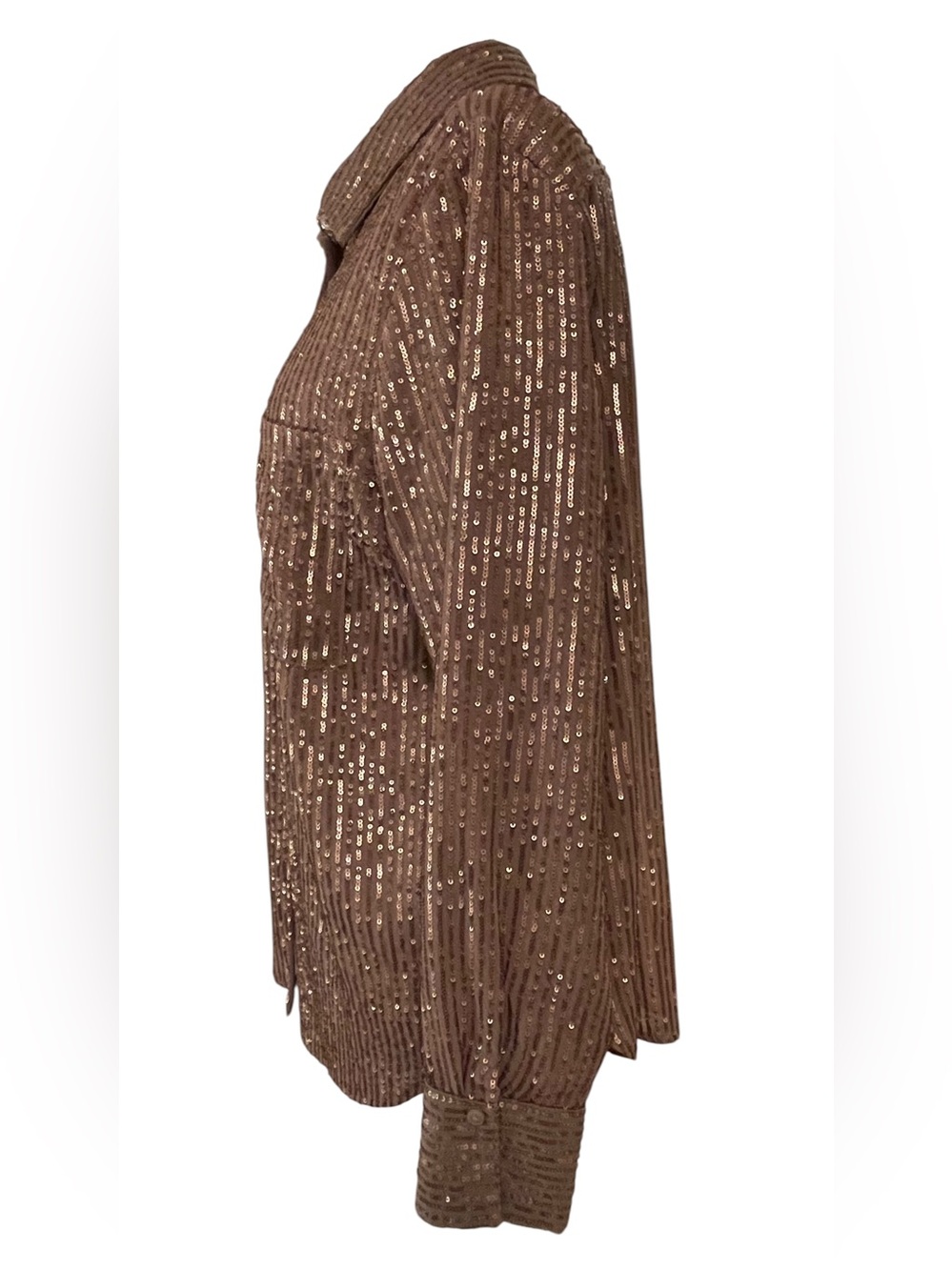 ❤️ NWT! Anthropologie The Remie Bronze Sequin Button Down Blouse XL - Picture 7 of 13